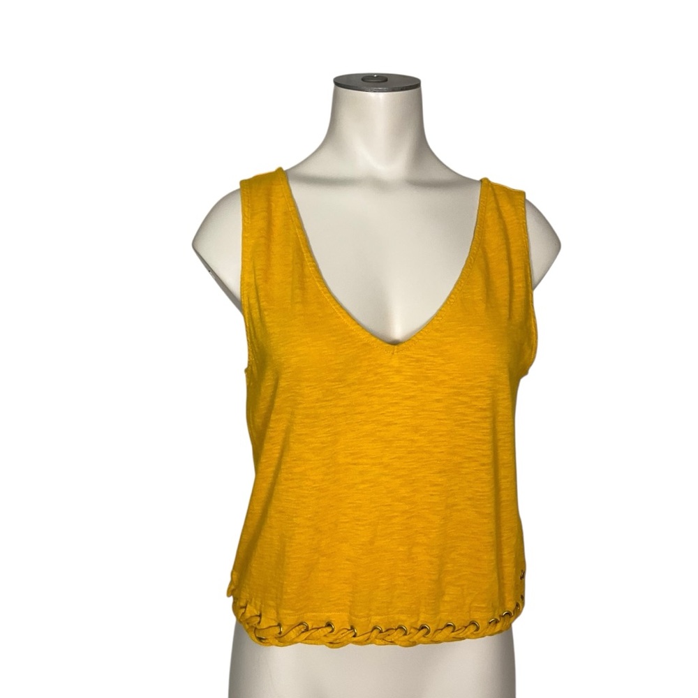 TRUE RELIGION sz Small 100% Cotton Sleeveless Crop Tank Top Ochre Yellow